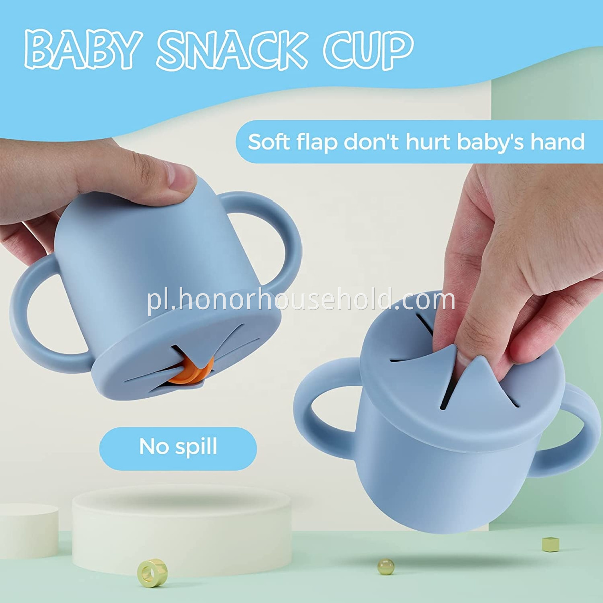 Dostosowany miękki BPA darmowe ekologiczne łapanie przekąsek Grade Food Grade Toddler Baby Silikon Sippy Snack Cup z pokrywką